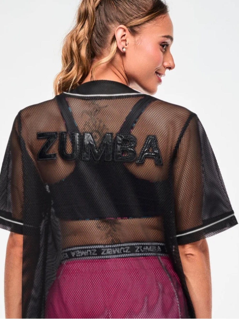 Zumba Fitness Black Sheer Mesh Cover-Up with Bold Back Logo